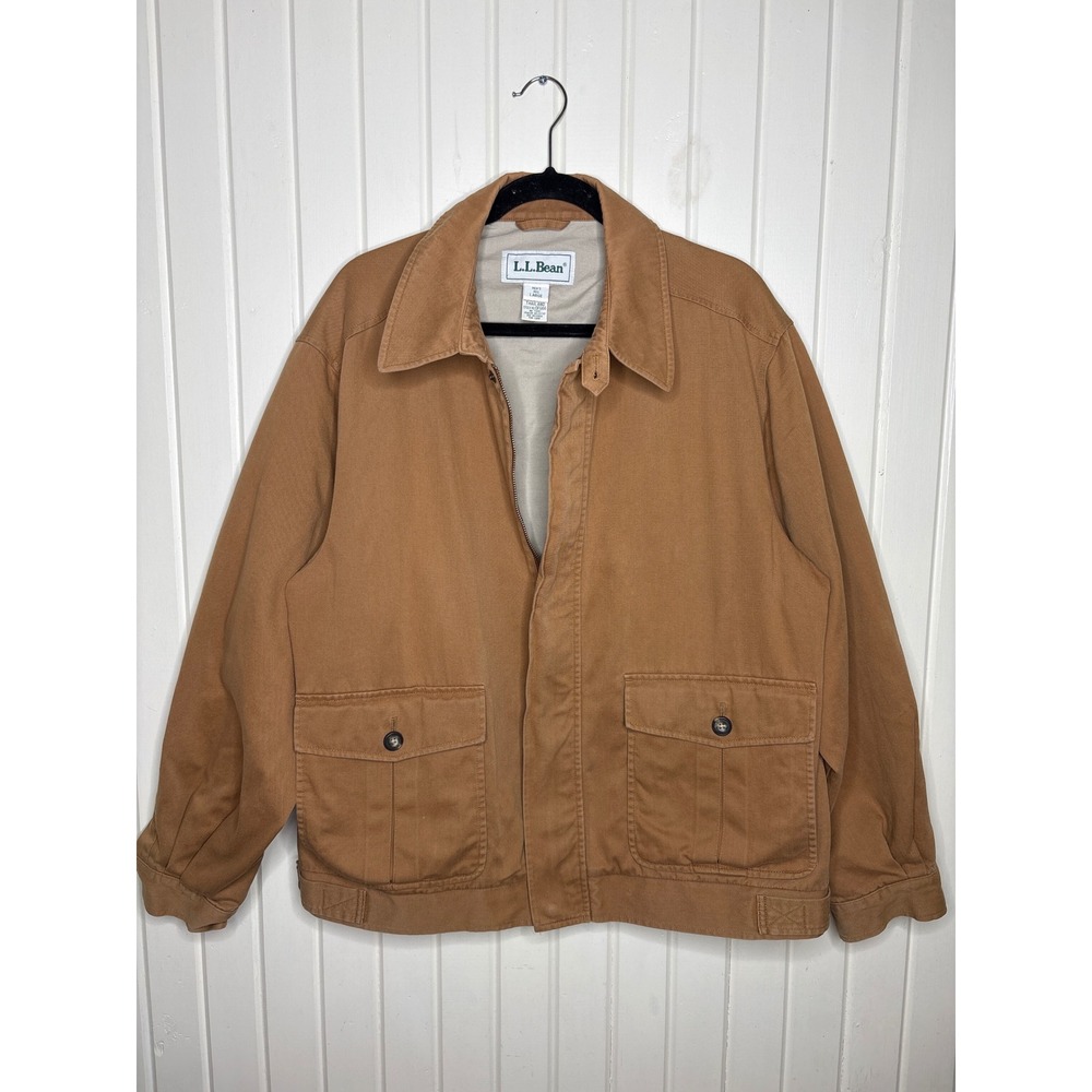 LL Bean Mens Large Brown Cotton Canvas Field Harrington Jacket OFG66